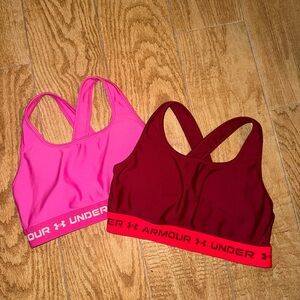 Under armour 2 x sports bra tops size medium pink and red